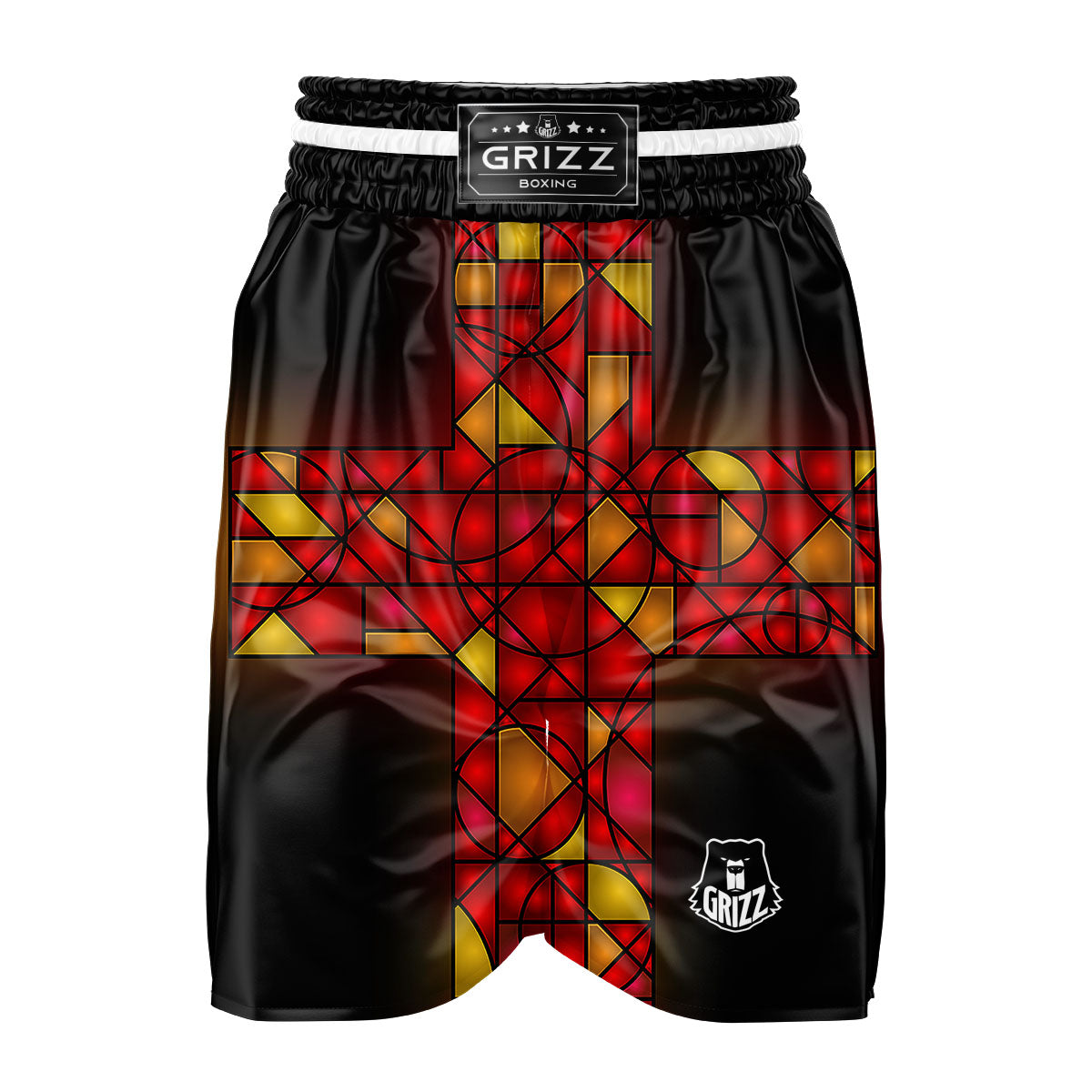 Red And Orange Cross Stained Glass Print Boxing Shorts-grizzshop
