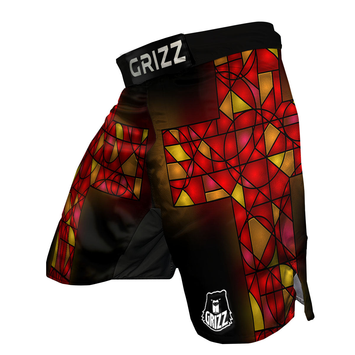 Red And Orange Cross Stained Glass Print MMA Shorts-grizzshop