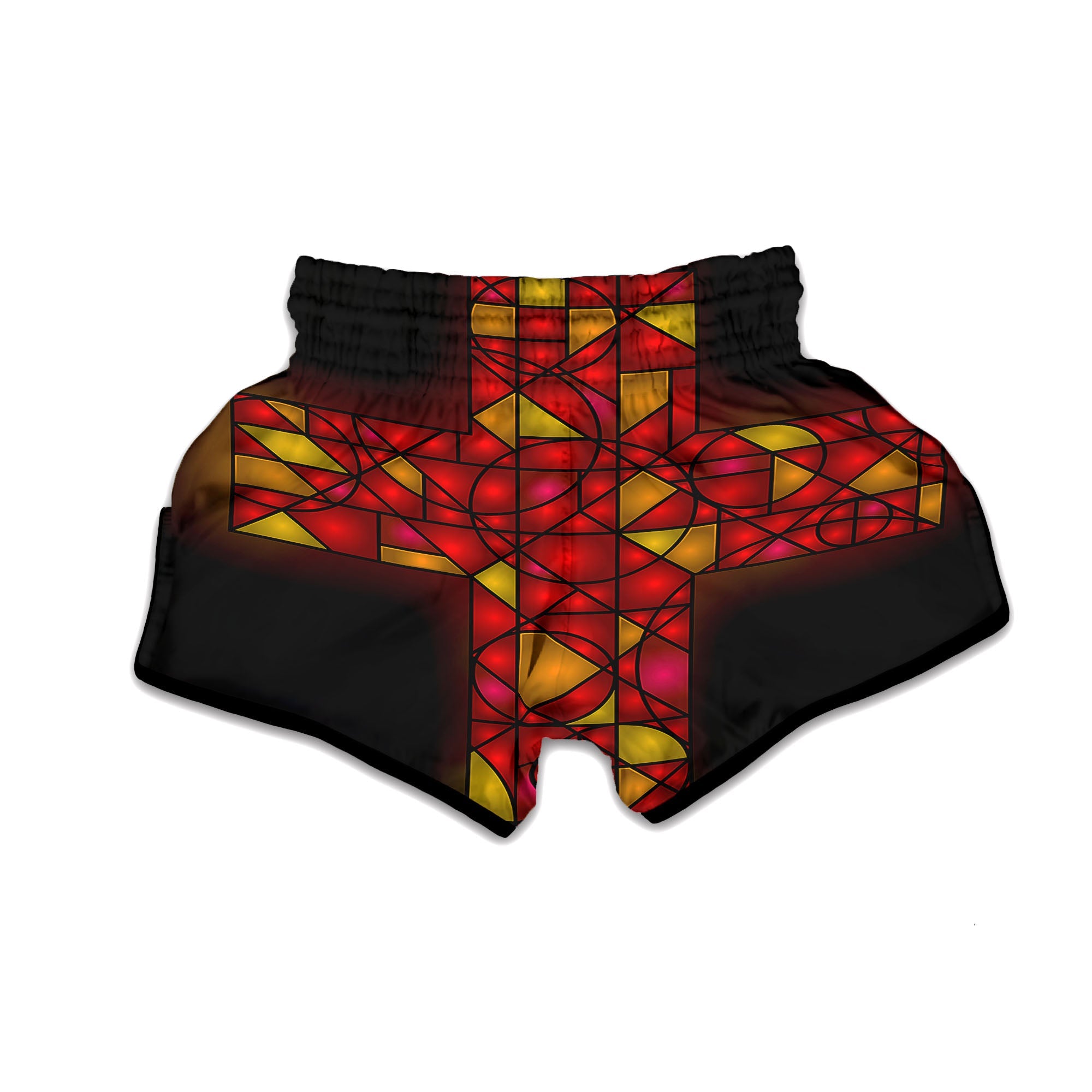 Red And Orange Cross Stained Glass Print Muay Thai Boxing Shorts-grizzshop