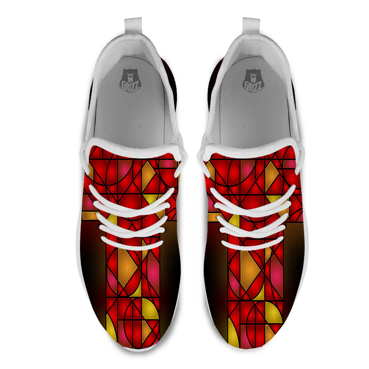 Red And Orange Cross Stained Glass Print White Athletic Shoes-grizzshop