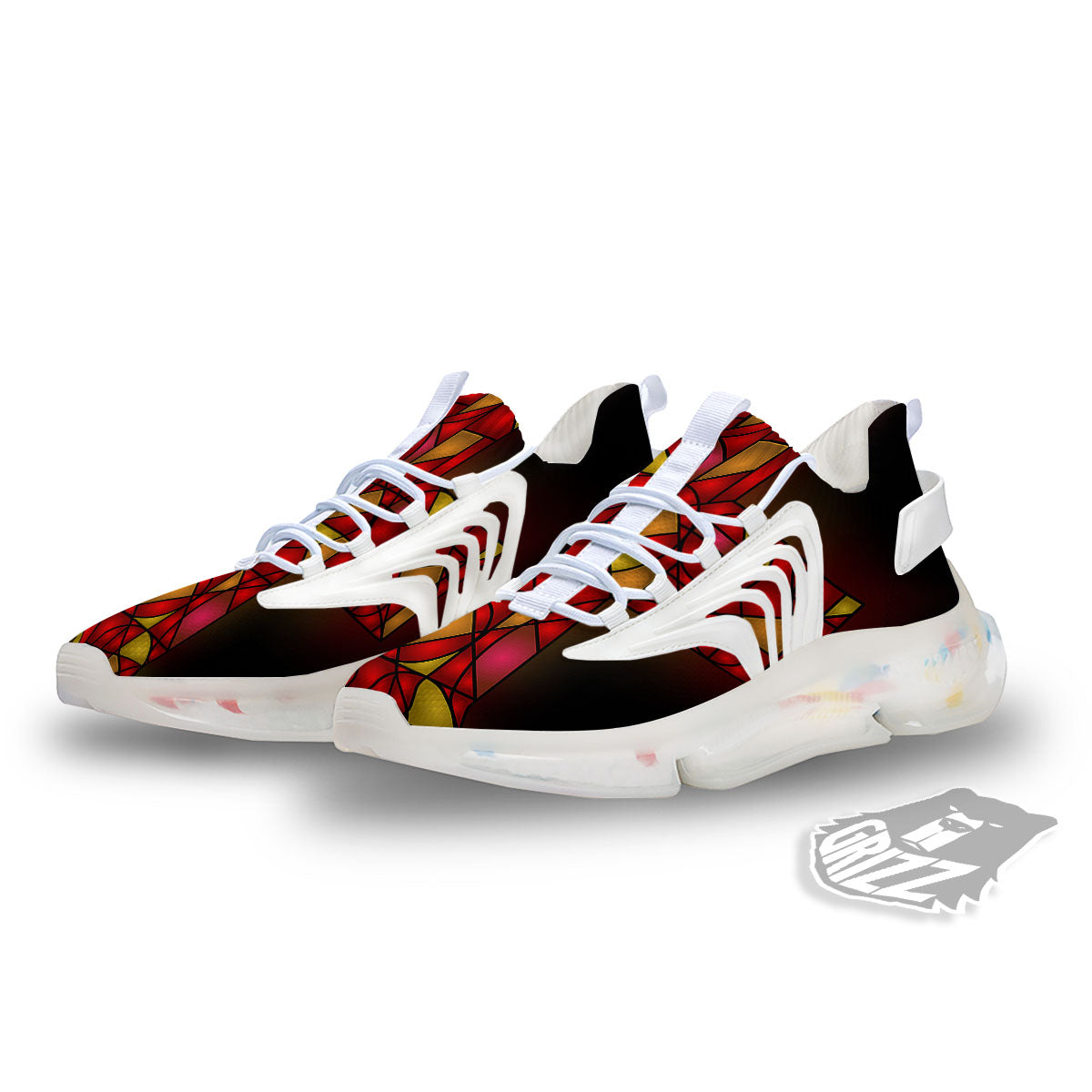 Red And Orange Cross Stained Glass Print White Gym Shoes-grizzshop