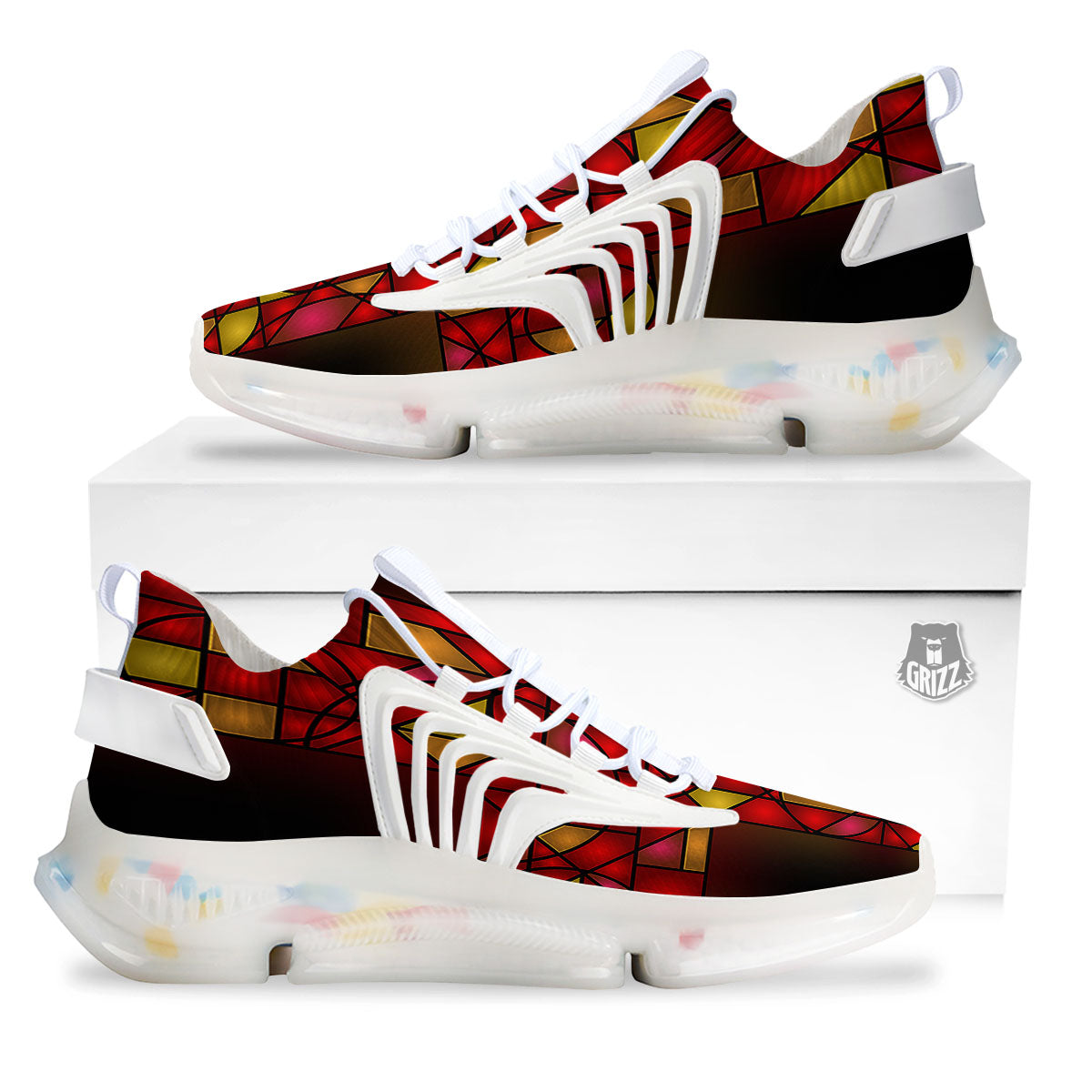 Red And Orange Cross Stained Glass Print White Gym Shoes-grizzshop