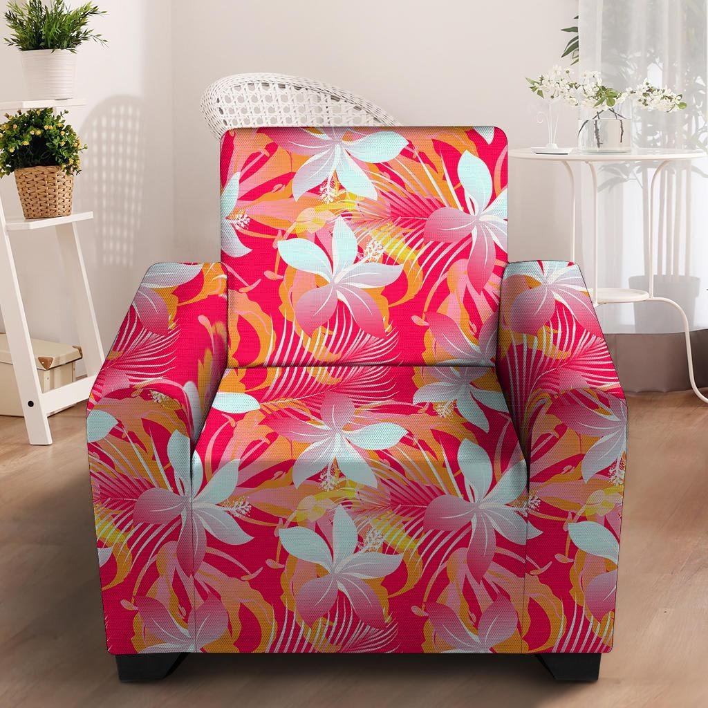 Red And Orange Hibiscus Hawaiian Print Armchair Cover-grizzshop