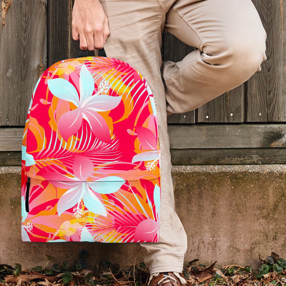 Red And Orange Hibiscus Hawaiian Print Backpack-grizzshop