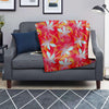 Red And Orange Hibiscus Hawaiian Print Blanket-grizzshop