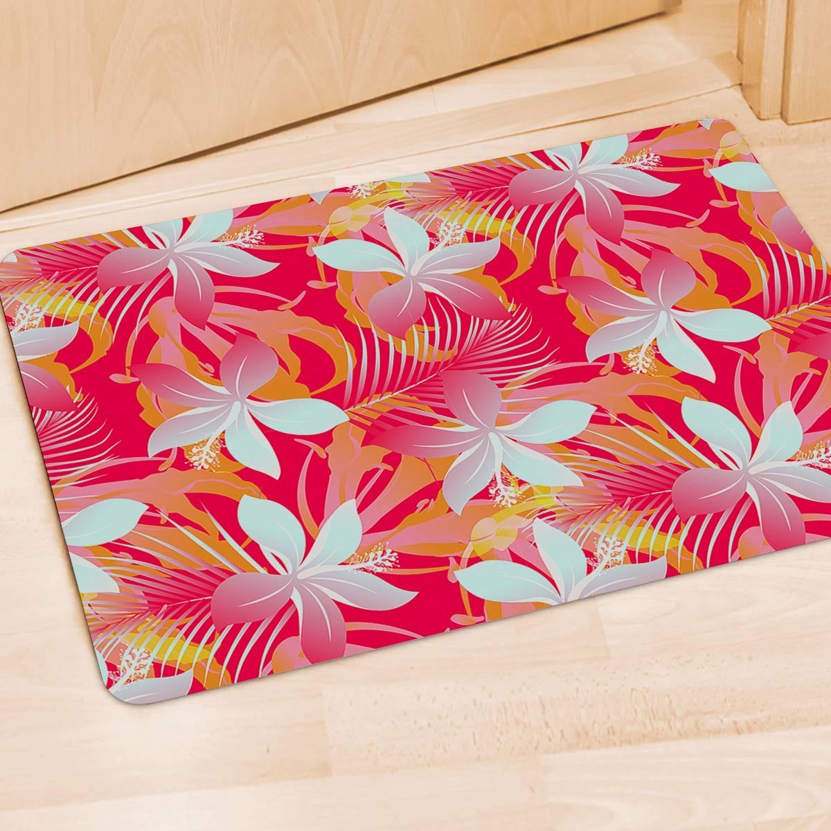 Red And Orange Hibiscus Hawaiian Print Door Mat-grizzshop