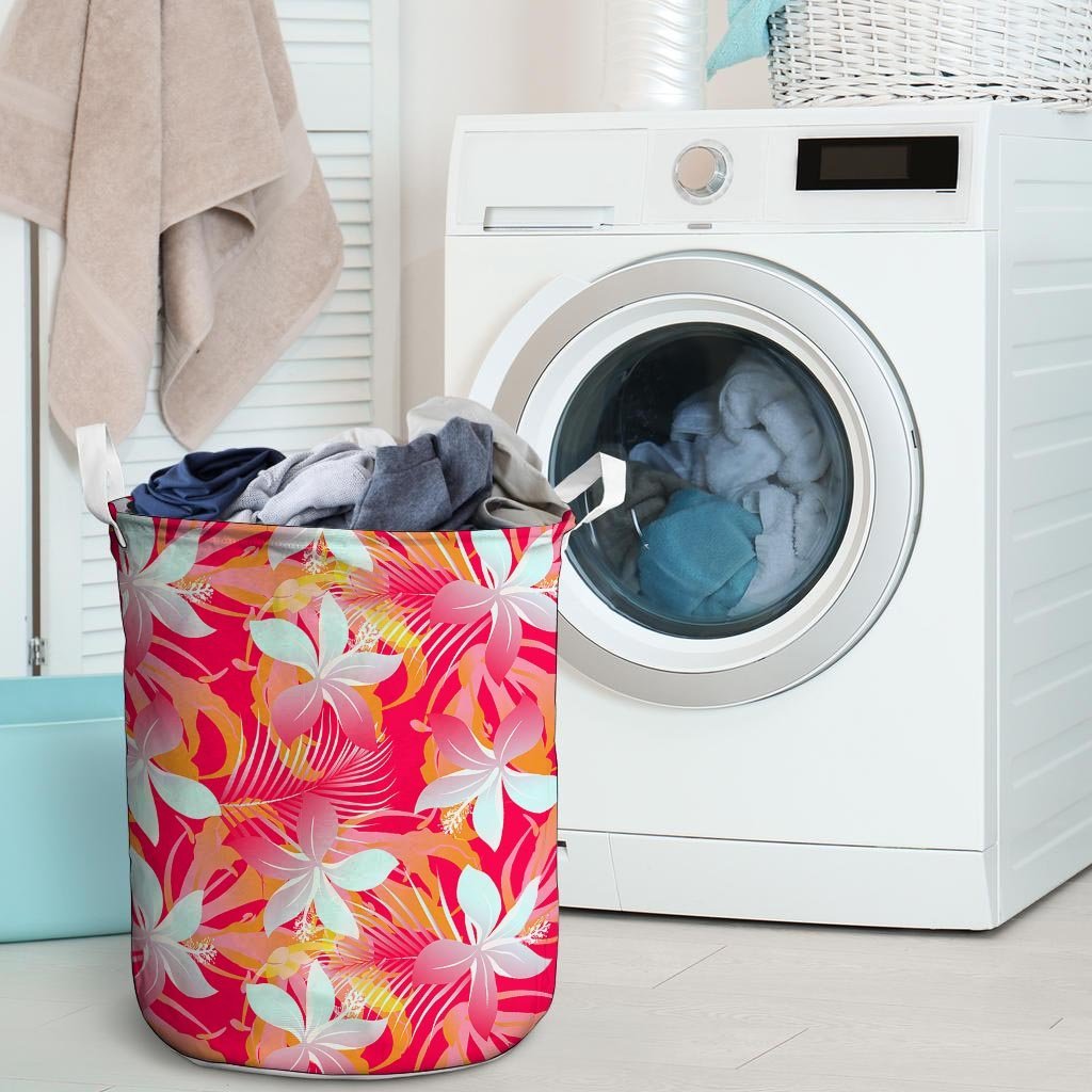 Red And Orange Hibiscus Hawaiian Print Laundry Basket-grizzshop