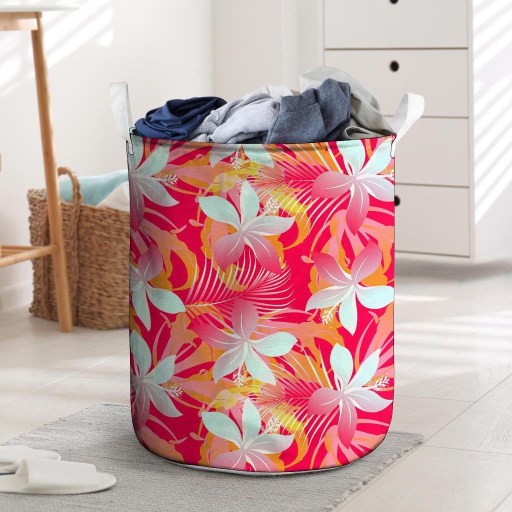 Red And Orange Hibiscus Hawaiian Print Laundry Basket-grizzshop