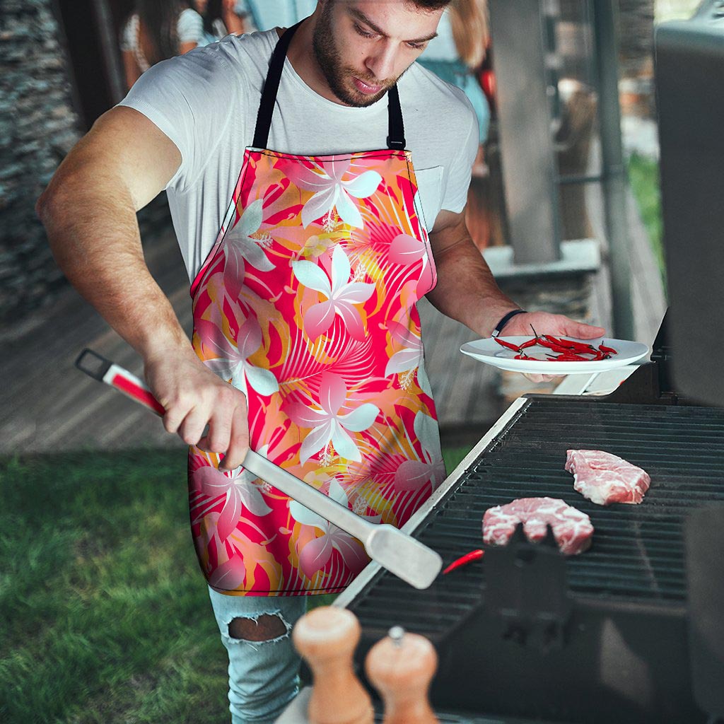 Red And Orange Hibiscus Hawaiian Print Men's Apron-grizzshop