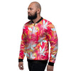 Red And Orange Hibiscus Hawaiian Print Men's Bomber Jacket-grizzshop