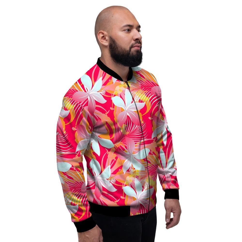 Red And Orange Hibiscus Hawaiian Print Men's Bomber Jacket-grizzshop