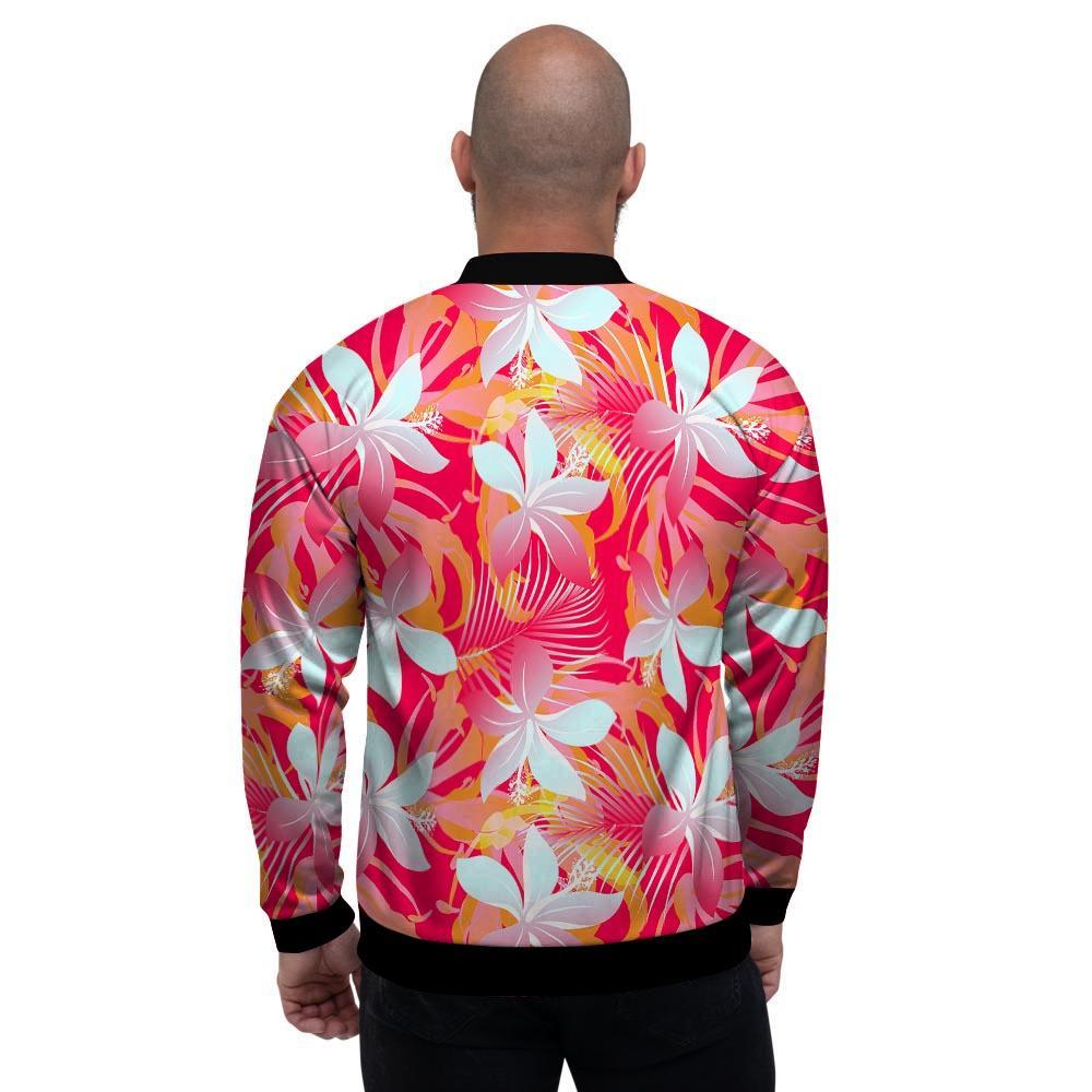 Red And Orange Hibiscus Hawaiian Print Men's Bomber Jacket-grizzshop