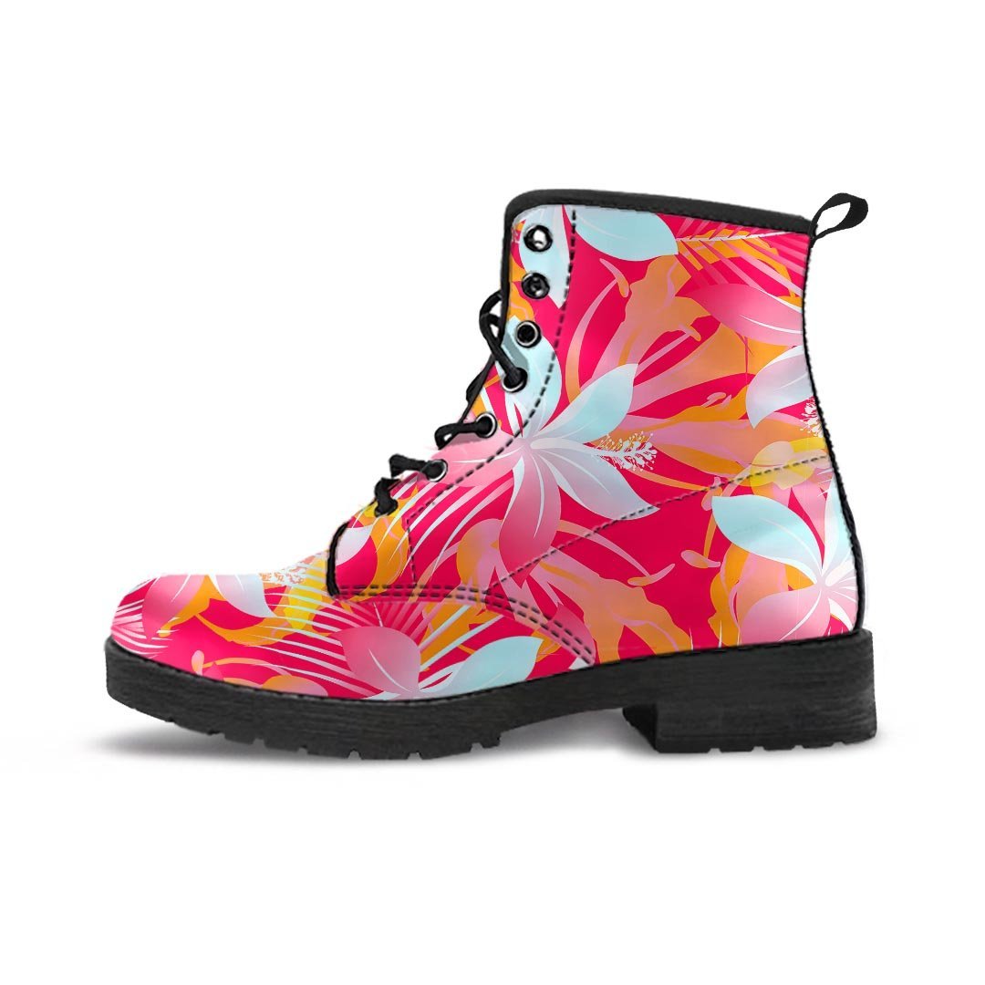 Red And Orange Hibiscus Hawaiian Print Men's Boots-grizzshop