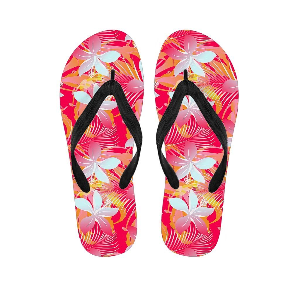 Red And Orange Hibiscus Hawaiian Print Men's Flip Flops-grizzshop