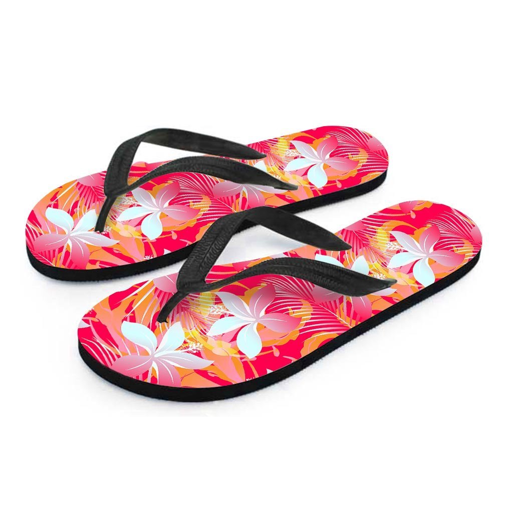 Red And Orange Hibiscus Hawaiian Print Men's Flip Flops-grizzshop