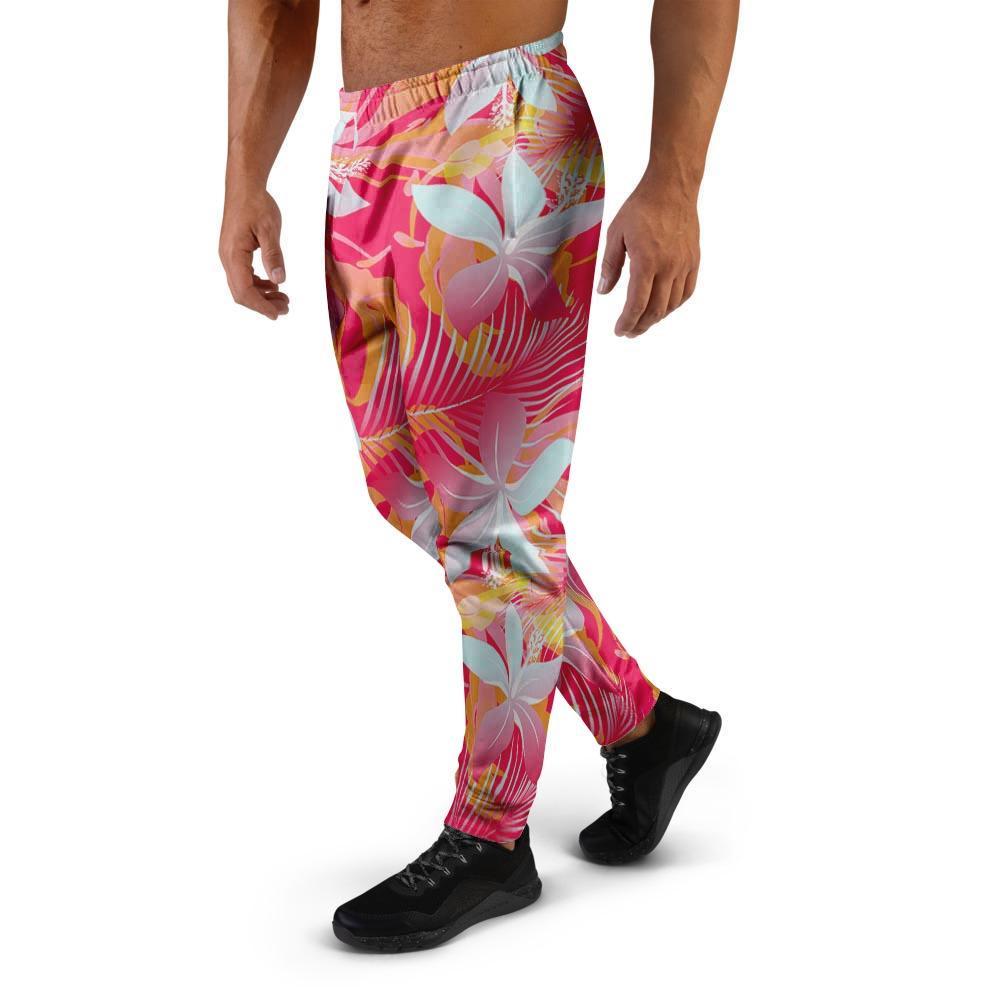 Red And Orange Hibiscus Hawaiian Print Men's Joggers-grizzshop