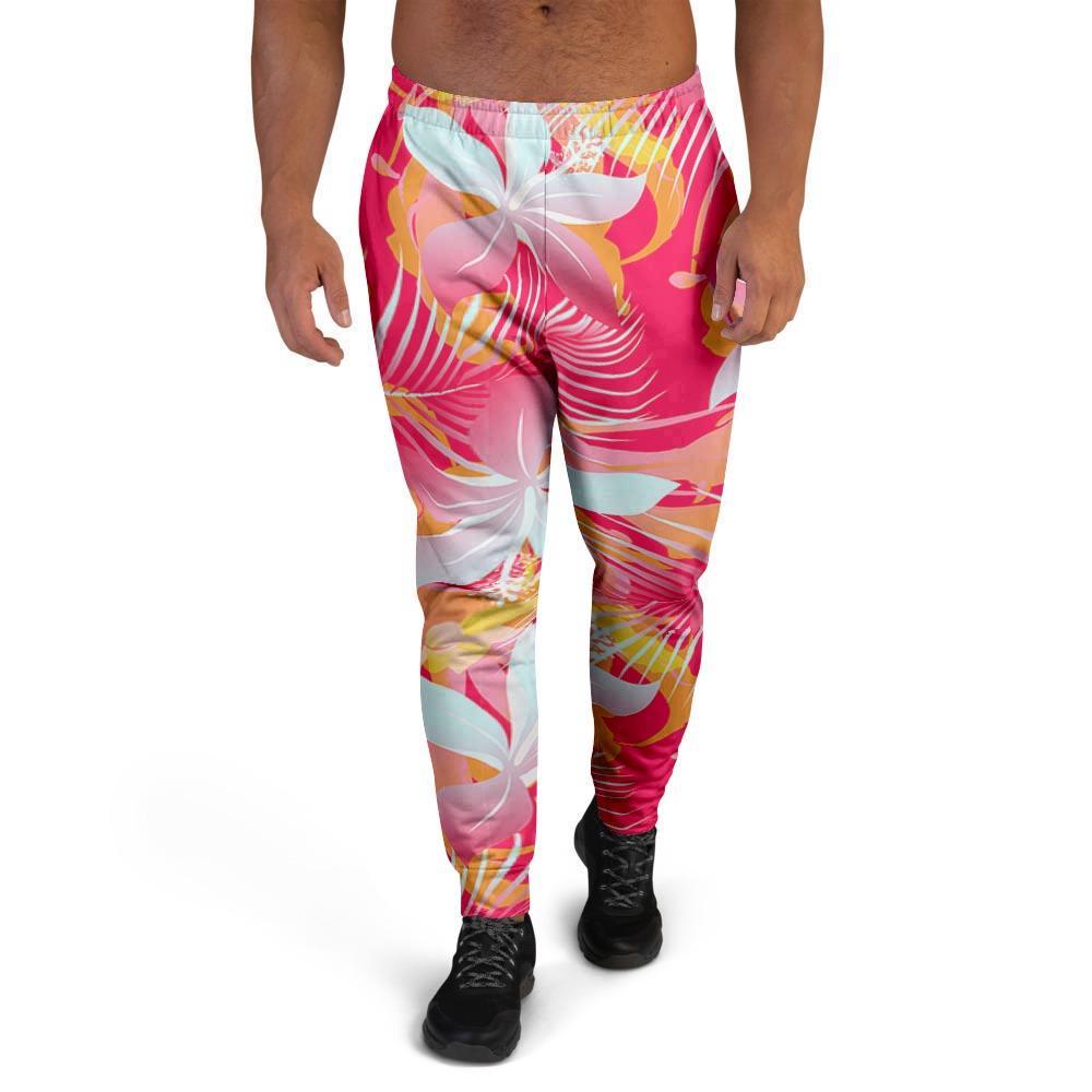 Red And Orange Hibiscus Hawaiian Print Men's Joggers-grizzshop