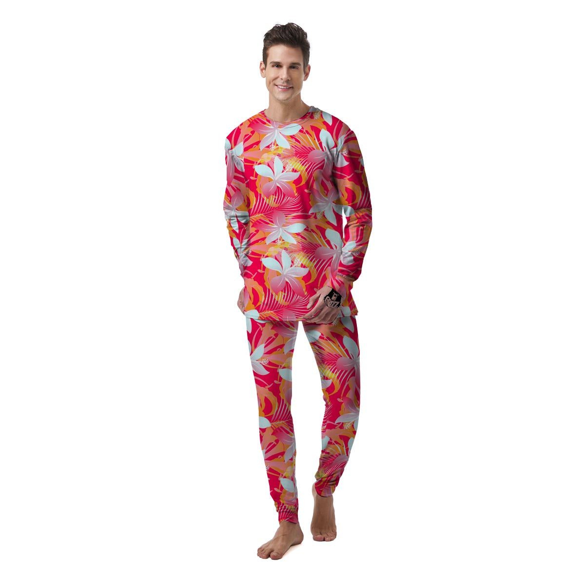 Red And Orange Hibiscus Hawaiian Print Men's Pajamas-grizzshop