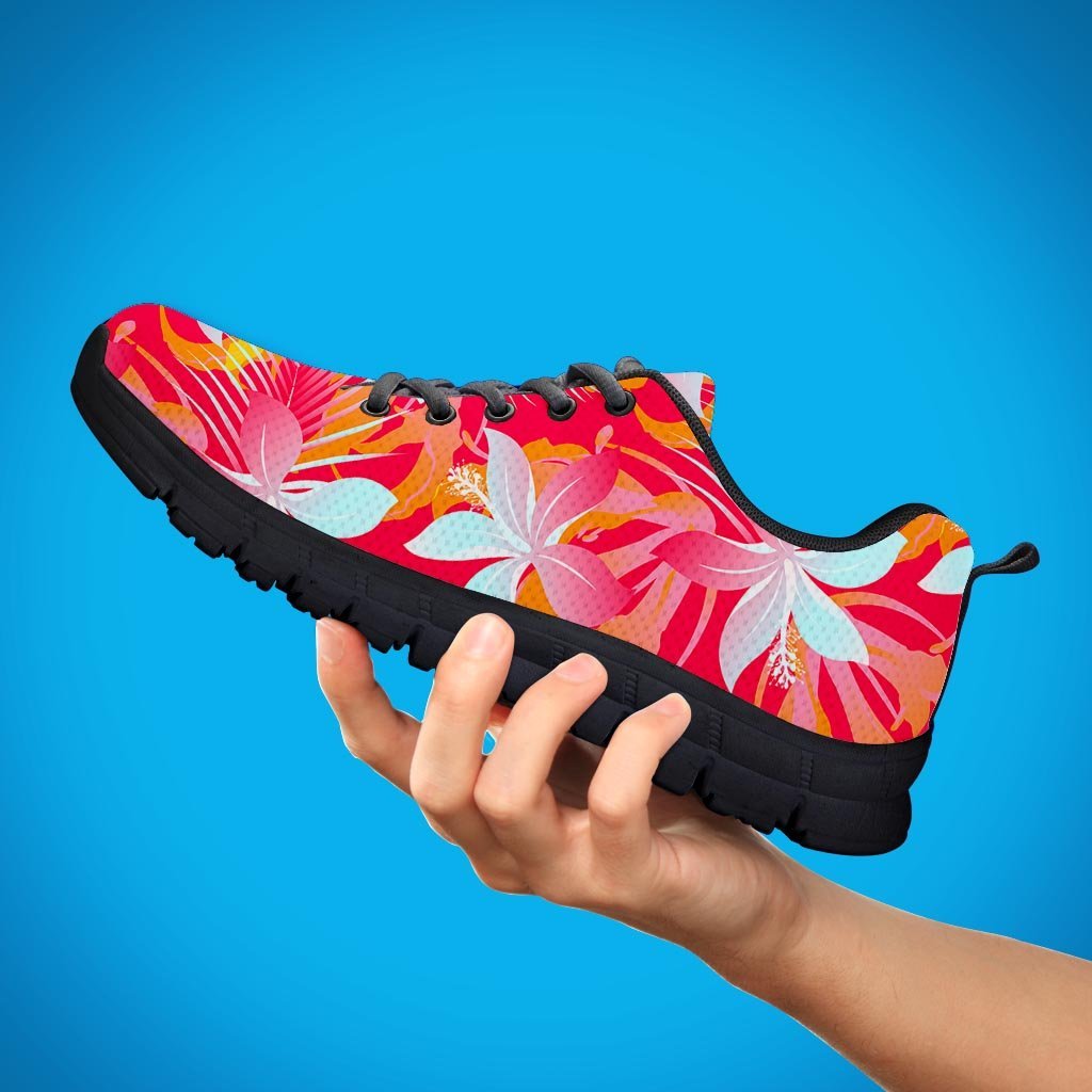 Red And Orange Hibiscus Hawaiian Print Men's Sneakers-grizzshop