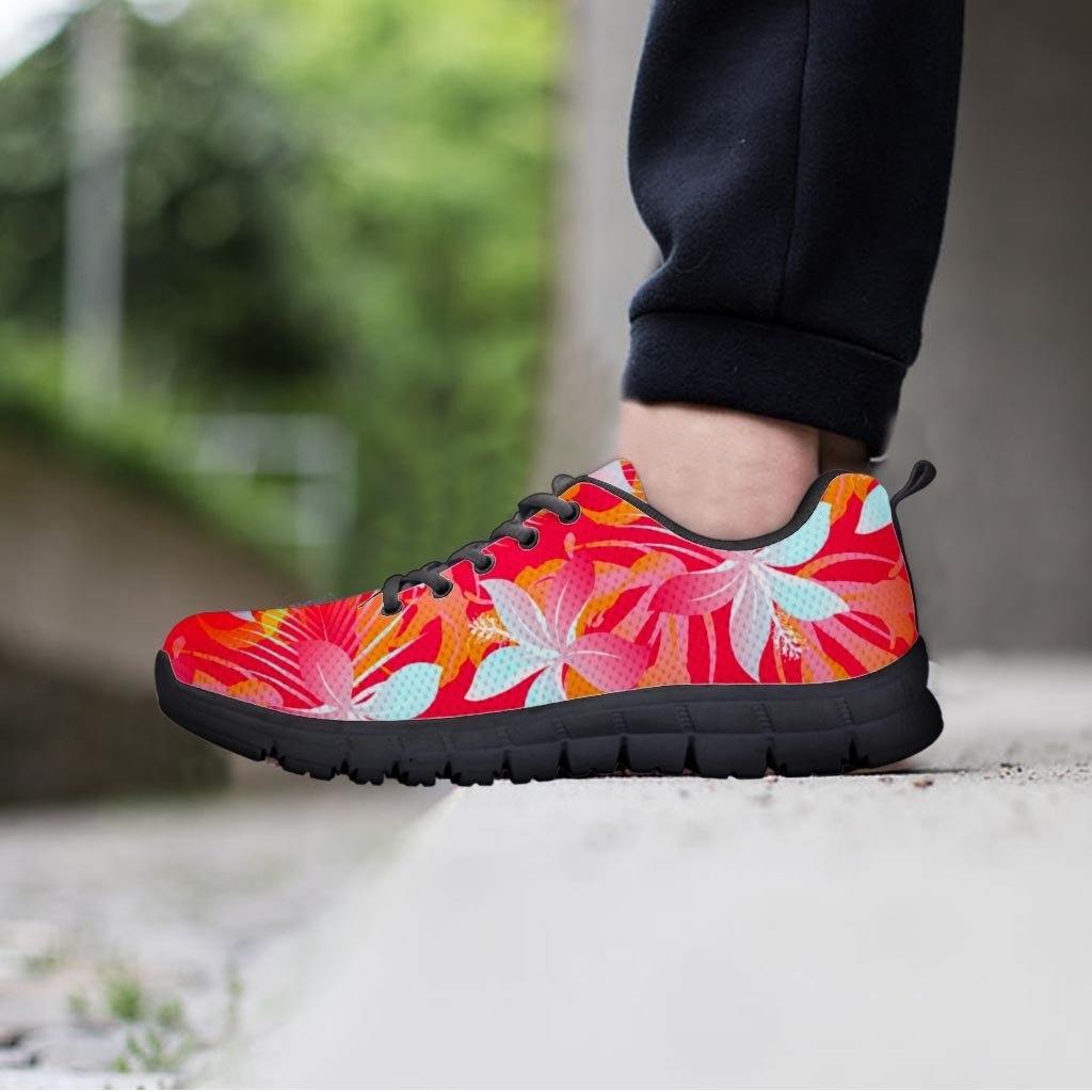 Red And Orange Hibiscus Hawaiian Print Men's Sneakers-grizzshop