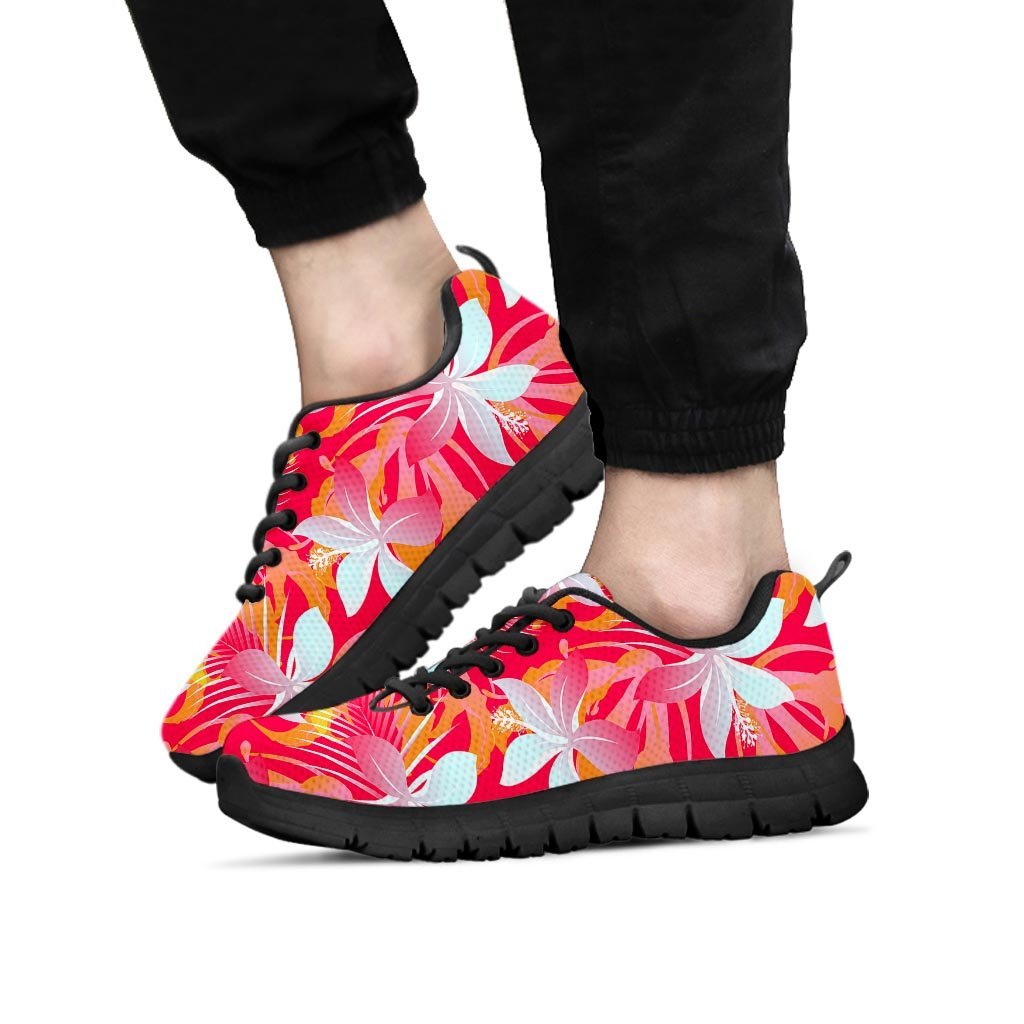 Red And Orange Hibiscus Hawaiian Print Men's Sneakers-grizzshop