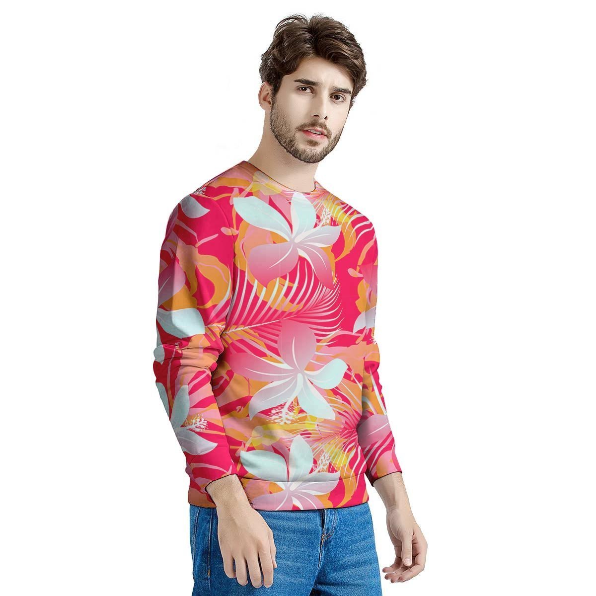 Red And Orange Hibiscus Hawaiian Print Men's Sweatshirt-grizzshop