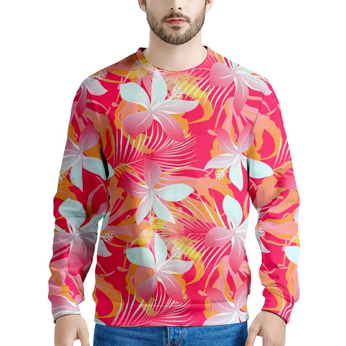 Red And Orange Hibiscus Hawaiian Print Men's Sweatshirt-grizzshop