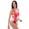 Red And Orange Hibiscus Hawaiian Print One Piece Swimsuite-grizzshop