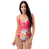 Red And Orange Hibiscus Hawaiian Print One Piece Swimsuite-grizzshop