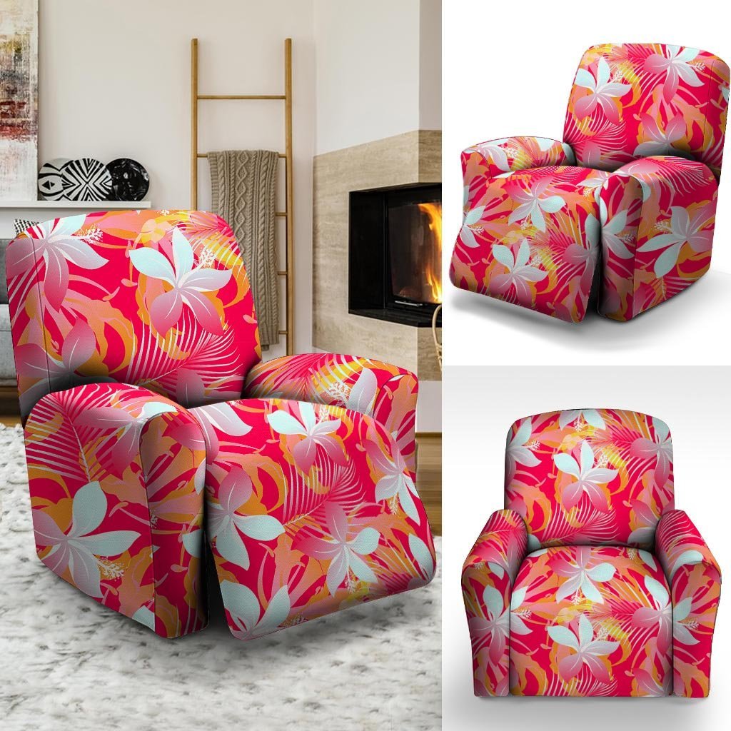 Red And Orange Hibiscus Hawaiian Print Recliner Cover-grizzshop