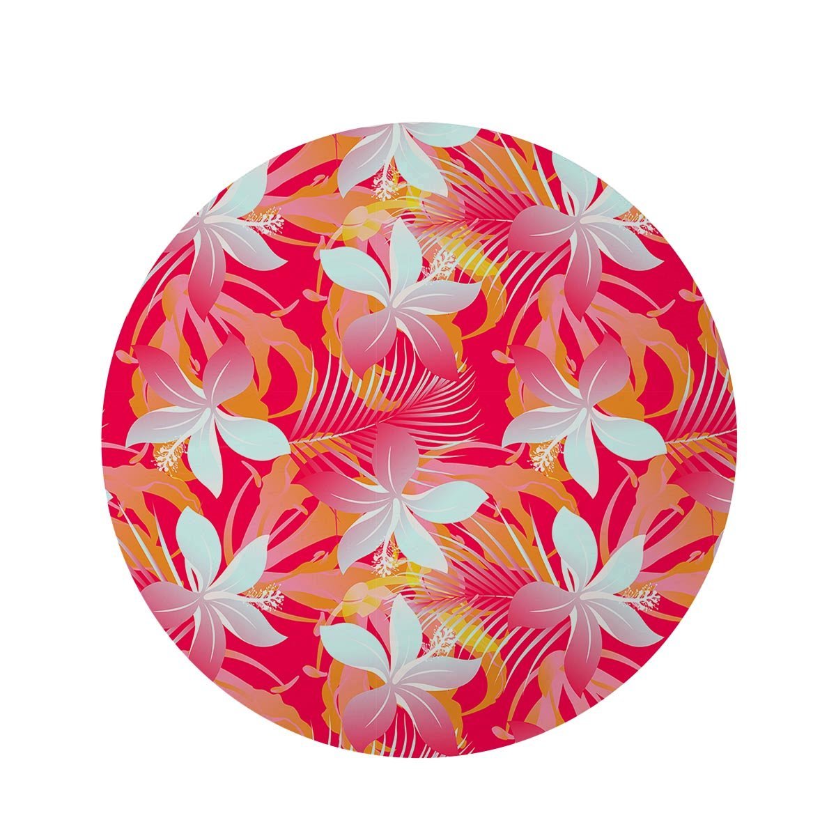 Red And Orange Hibiscus Hawaiian Print Round Rug-grizzshop