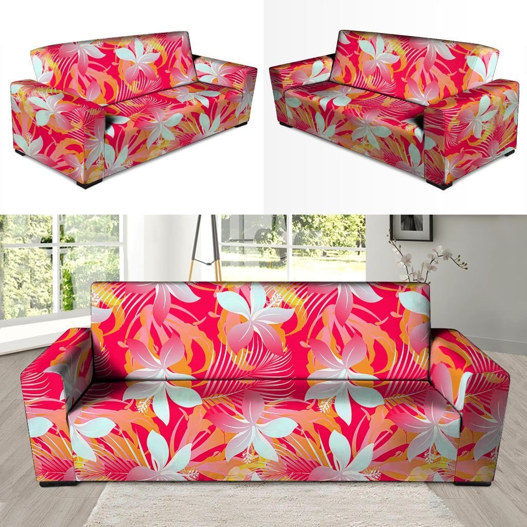 Red And Orange Hibiscus Hawaiian Print Sofa Cover-grizzshop