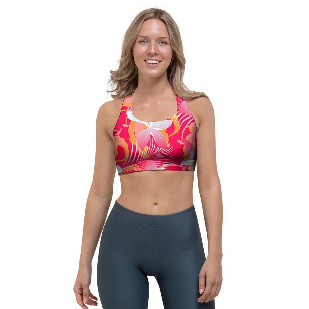 Red And Orange Hibiscus Hawaiian Print Sports Bra-grizzshop