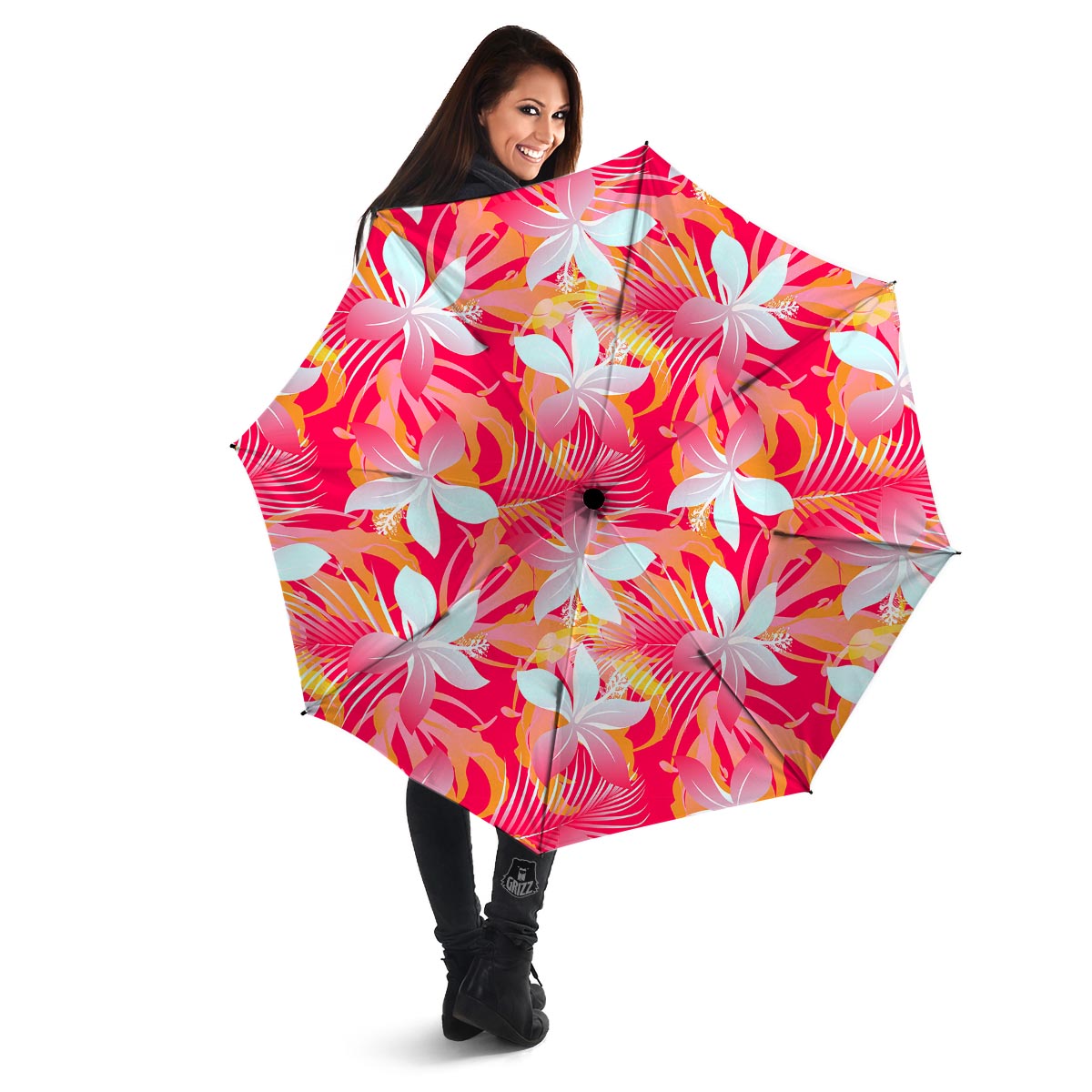 Red And Orange Hibiscus Hawaiian Print Umbrella-grizzshop