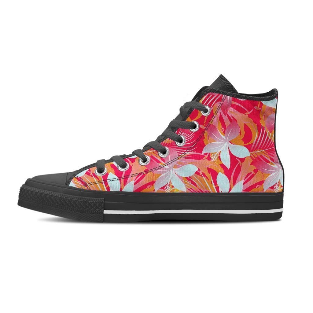 Red And Orange Hibiscus Hawaiian Print Women's High Top Shoes-grizzshop