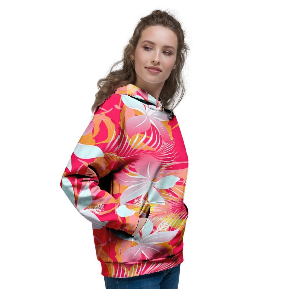 Red And Orange Hibiscus Hawaiian Print Women's Hoodie-grizzshop