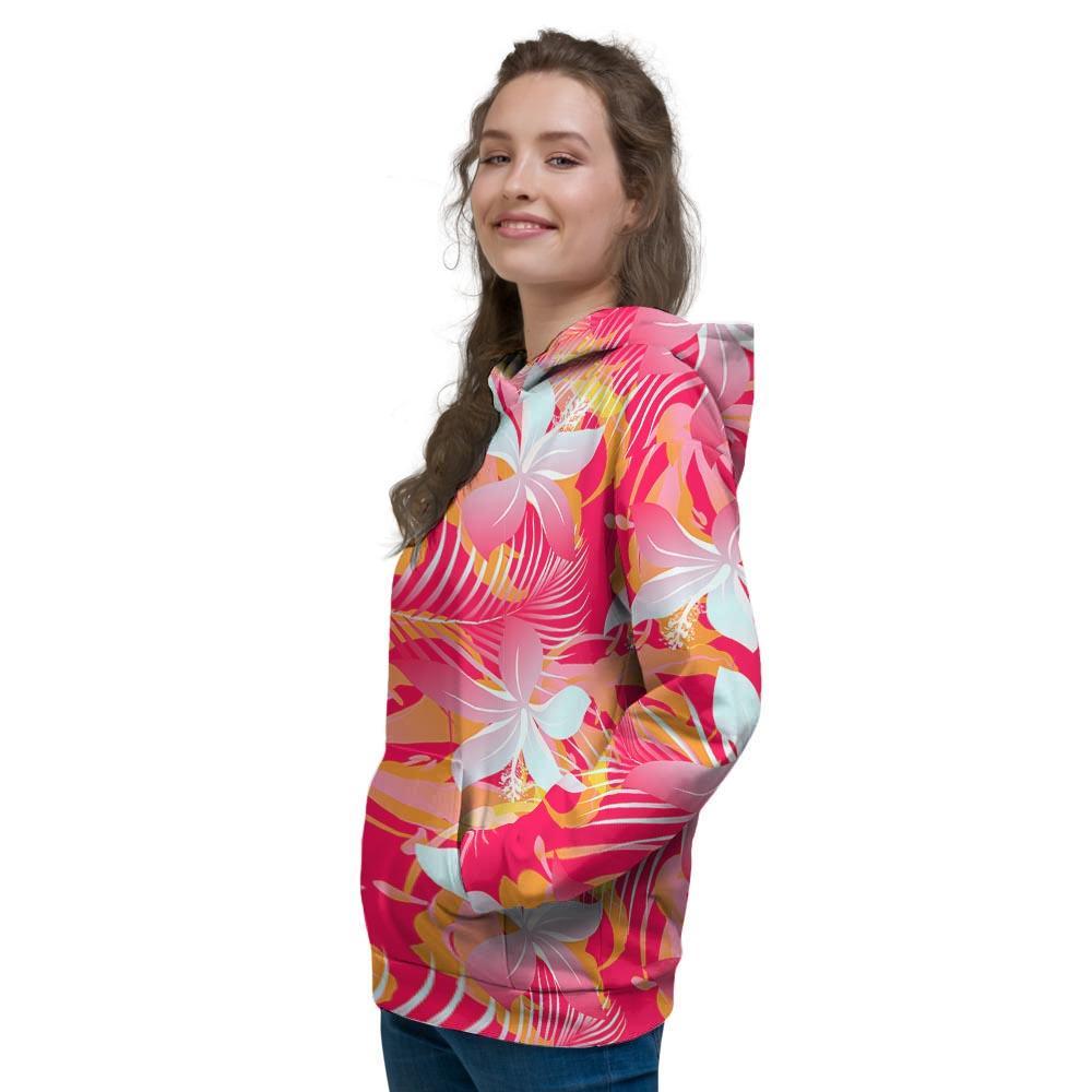 Red And Orange Hibiscus Hawaiian Print Women's Hoodie-grizzshop