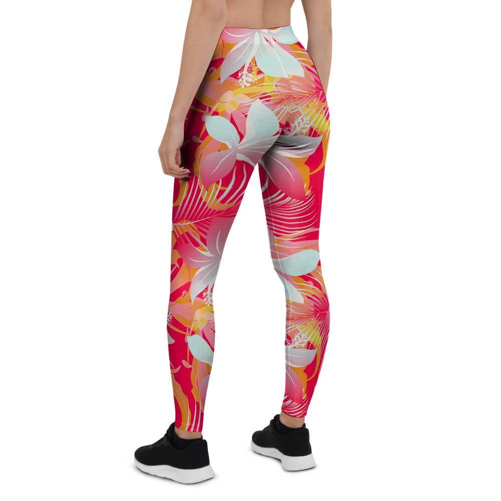 Red And Orange Hibiscus Hawaiian Print Women's Leggings-grizzshop