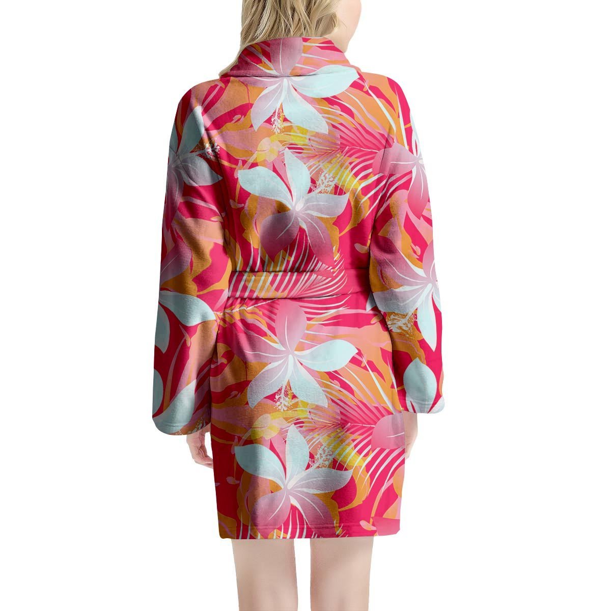 Red And Orange Hibiscus Hawaiian Print Women's Robe-grizzshop