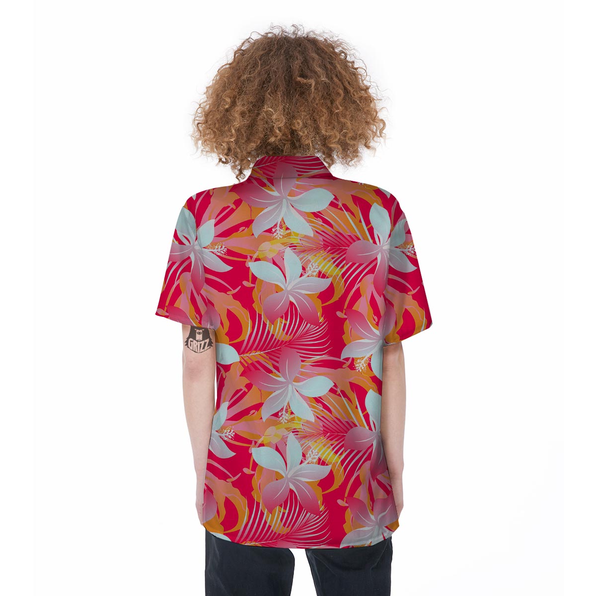 Red And Orange Hibiscus Hawaiian Print Women's Short Sleeve Shirts-grizzshop
