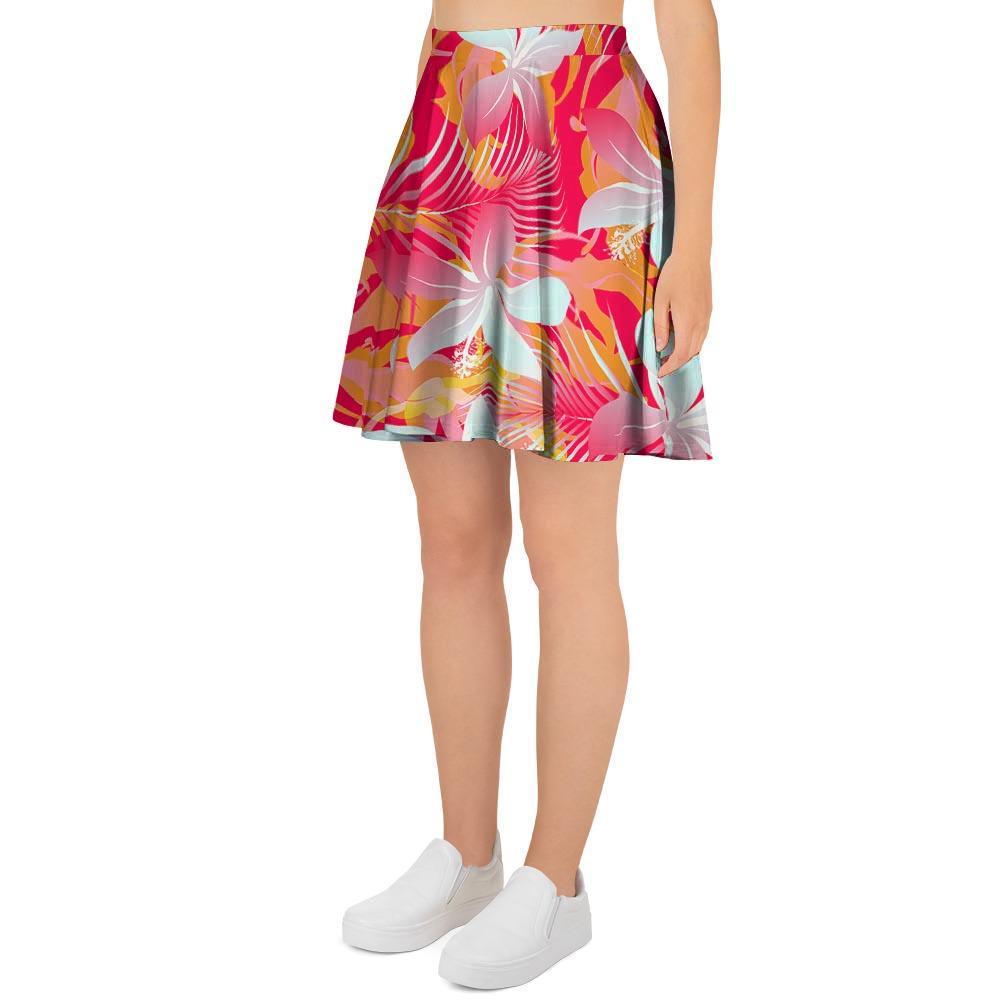 Red And Orange Hibiscus Hawaiian Print Women's Skirt-grizzshop