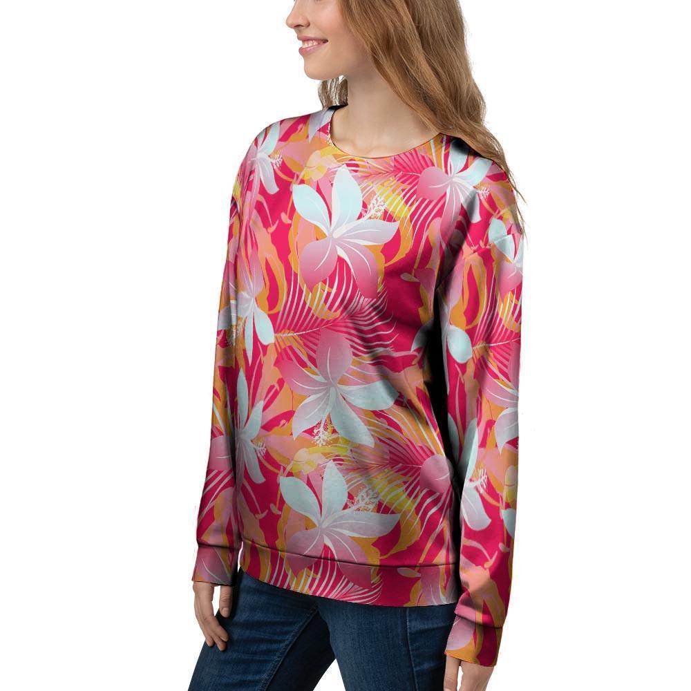 Red And Orange Hibiscus Hawaiian Print Women's Sweatshirt-grizzshop