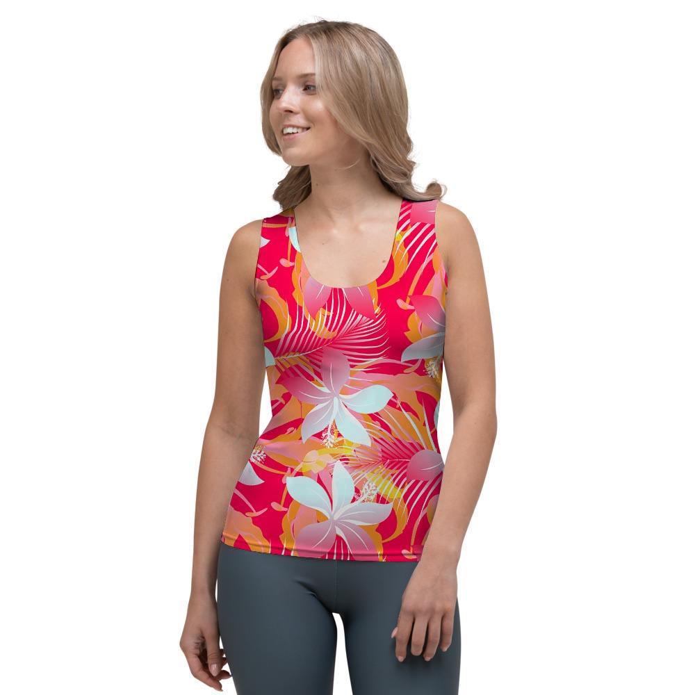 Red And Orange Hibiscus Hawaiian Print Women's Tank Top-grizzshop