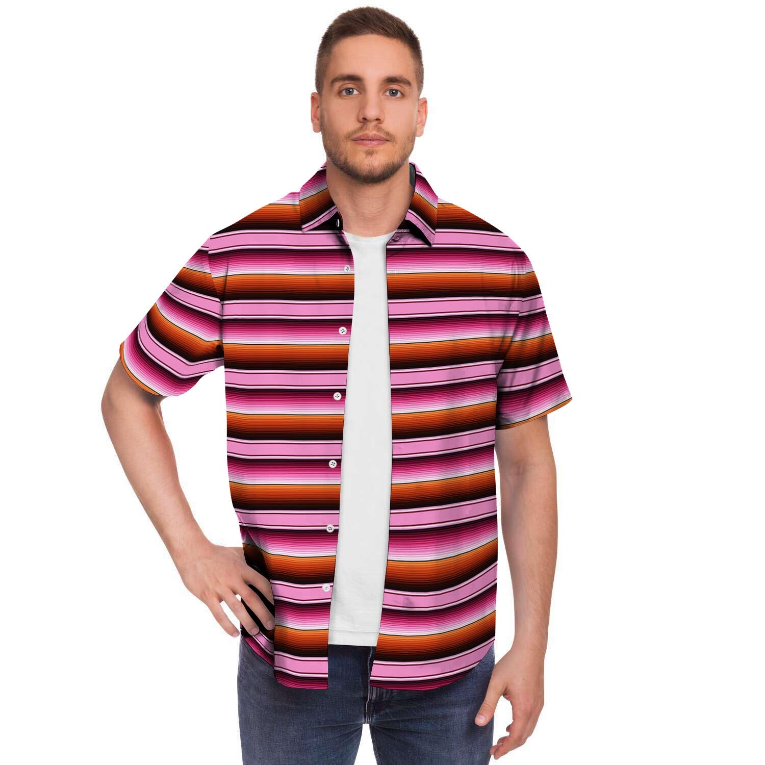 Red And Pink Mexican Baja Men's Short Sleeve Shirt-grizzshop