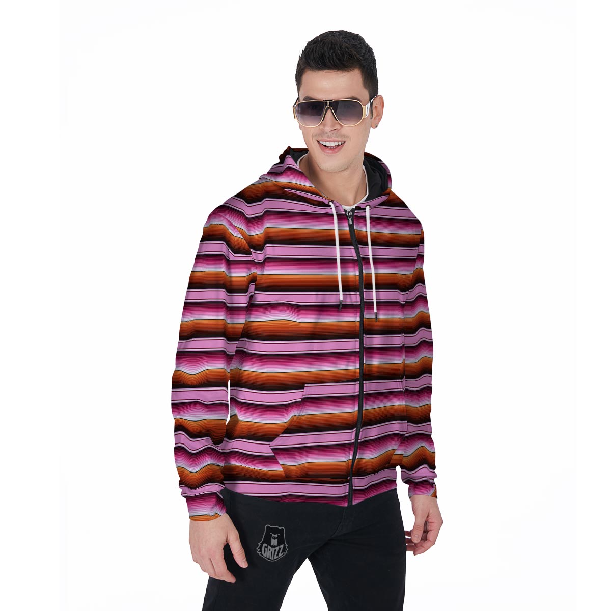 Red And Pink Mexican Baja Men's Zip Up Hoodie-grizzshop