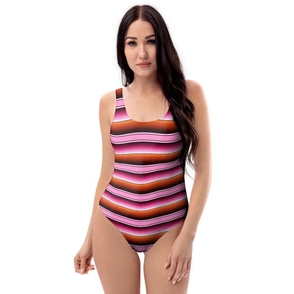 Red And Pink Mexican Baja One Piece Swimsuite-grizzshop