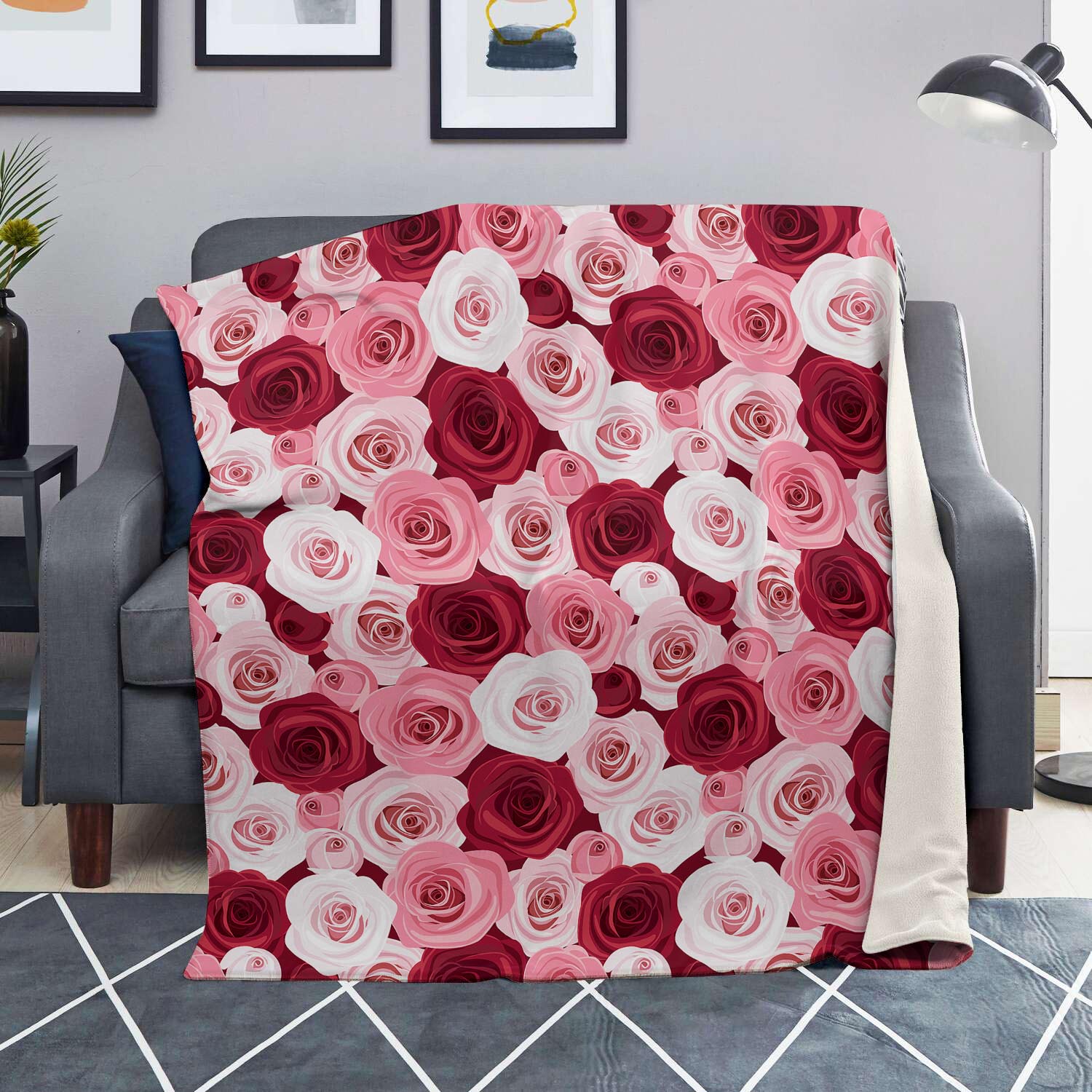 Red And Pink Rose Floral Blanket-grizzshop