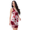 Red And Pink Rose Floral Bodycon Dress-grizzshop