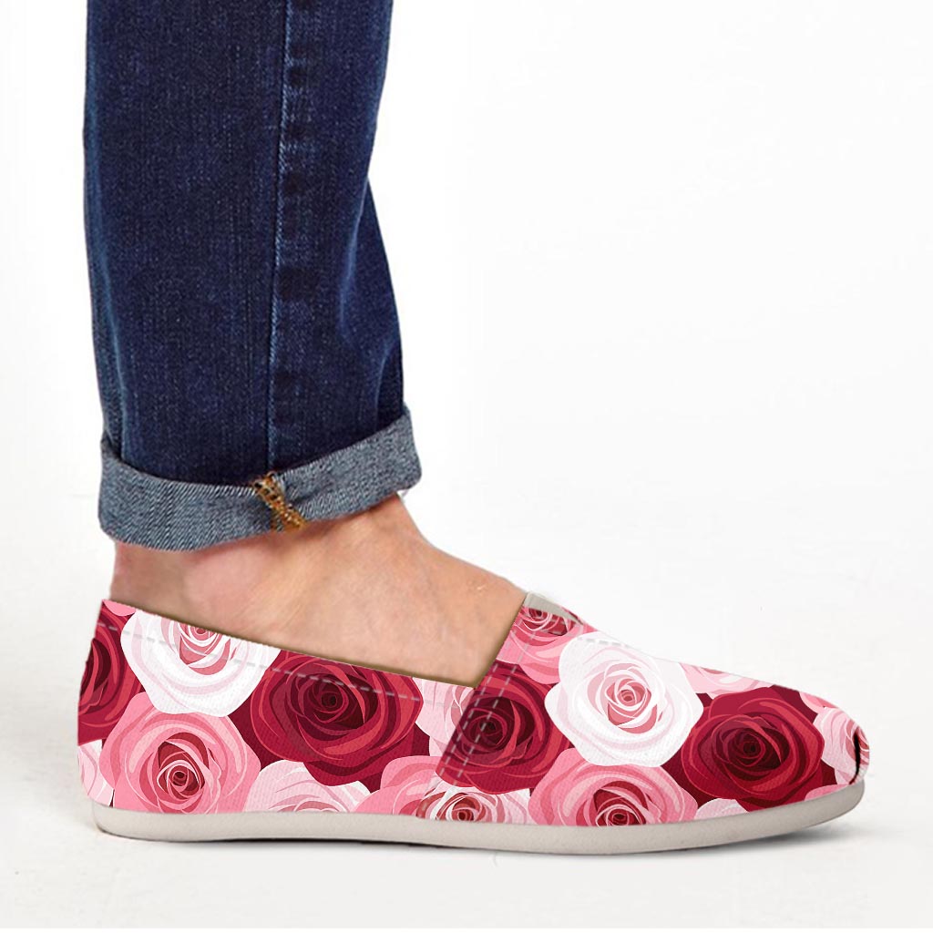 Red And Pink Rose Floral Canvas Shoes-grizzshop