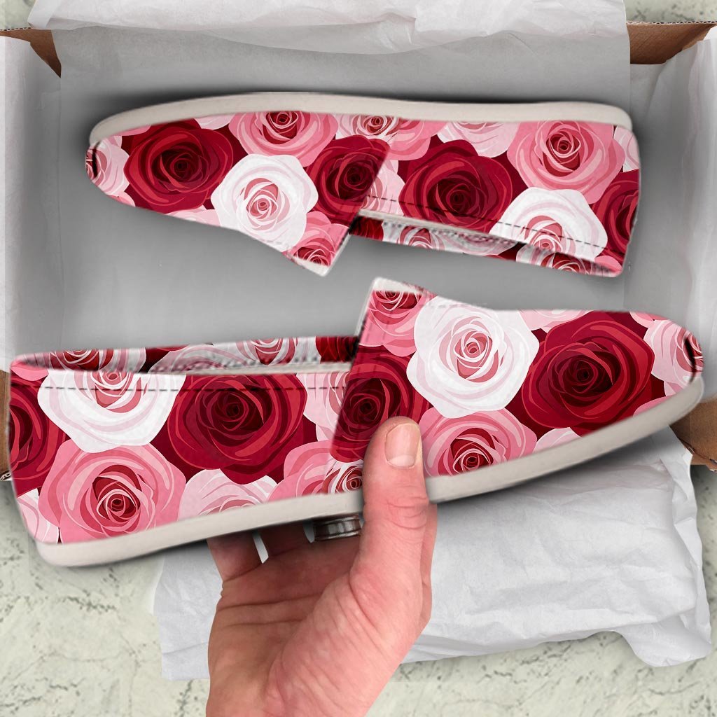 Red And Pink Rose Floral Canvas Shoes-grizzshop